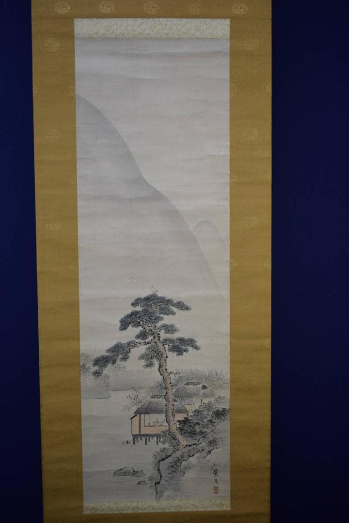 真作/松村景文/山水人物図/布袋屋掛軸HI-239