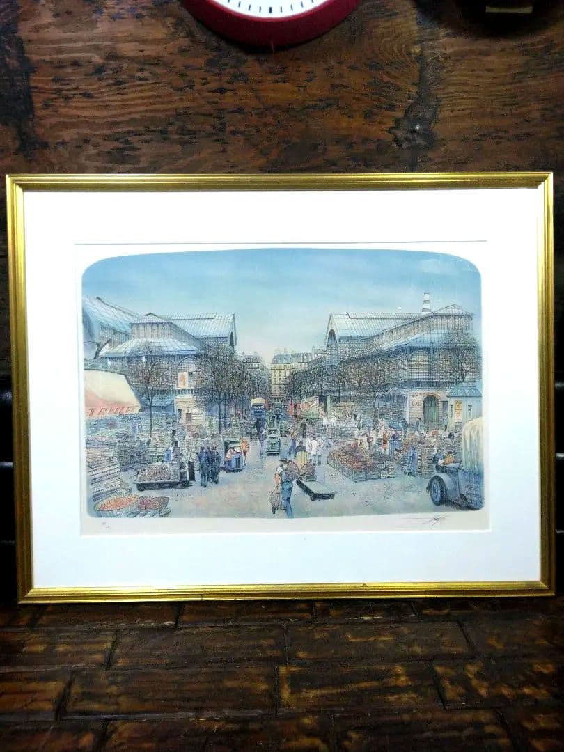 リトグラフ ロルフ・ラフルスキー 「レ・アレ市場」 フランス 直筆
