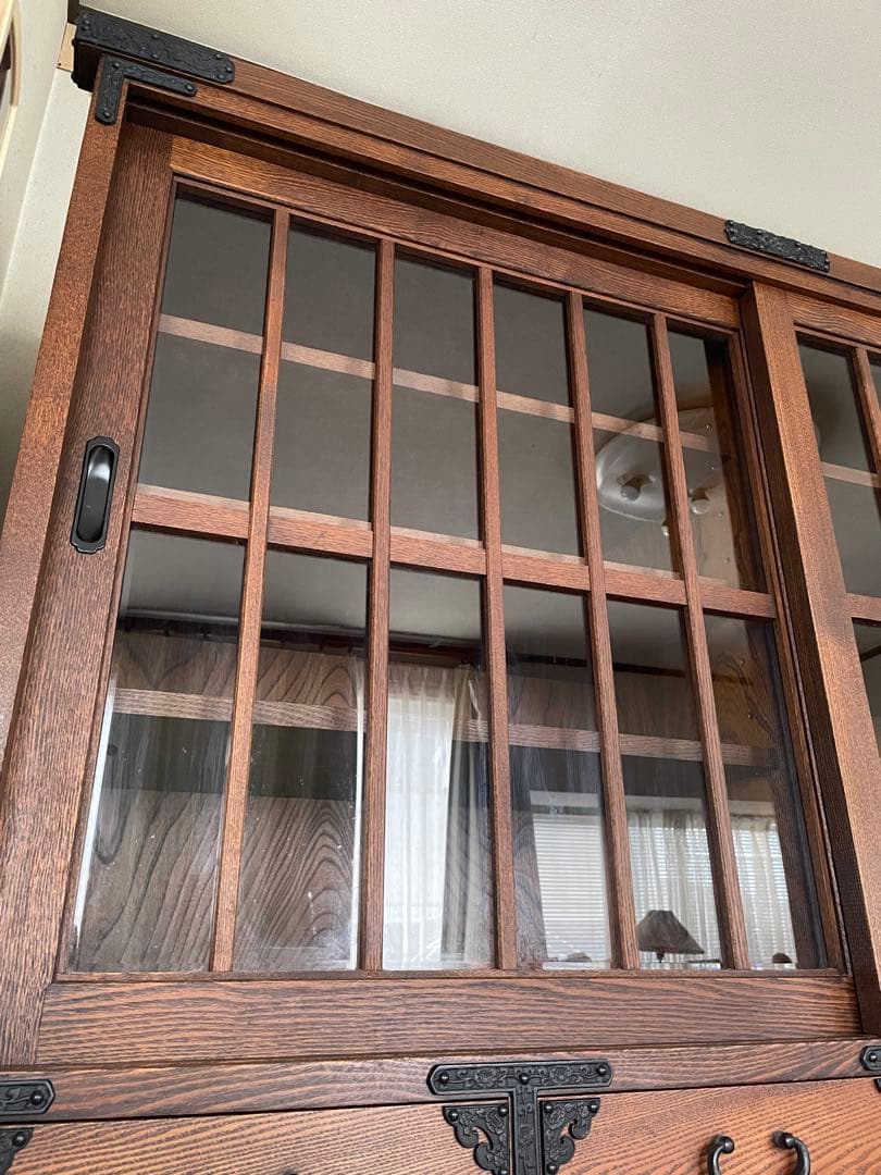 破格送料無料 アンティーク/水屋箪笥/食器棚/ガラス棚/ダイニングボード