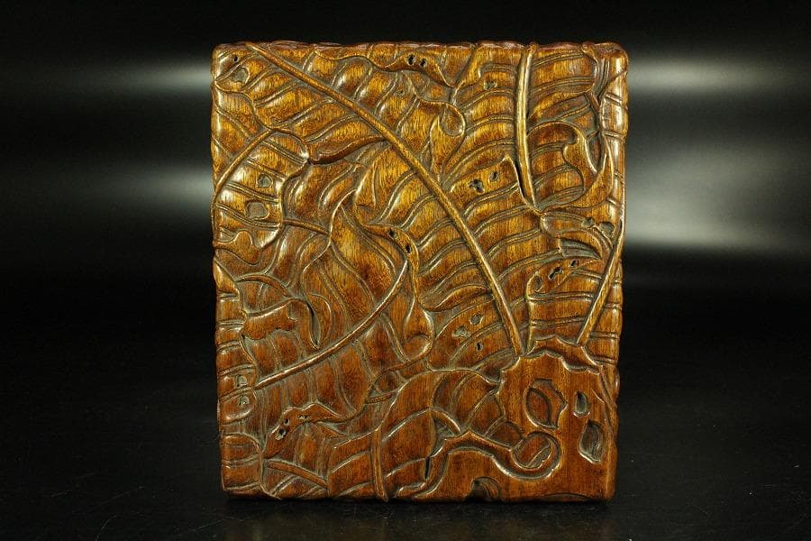 唐木 刻芭蕉 四方箱 旧家蔵出(K-A746)