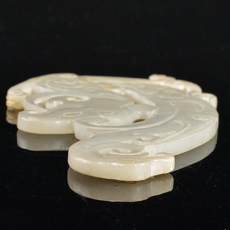 中国 玉石白玉彫刻 神獣 玉器 玉壁 玉飾 玉珮 M R5506