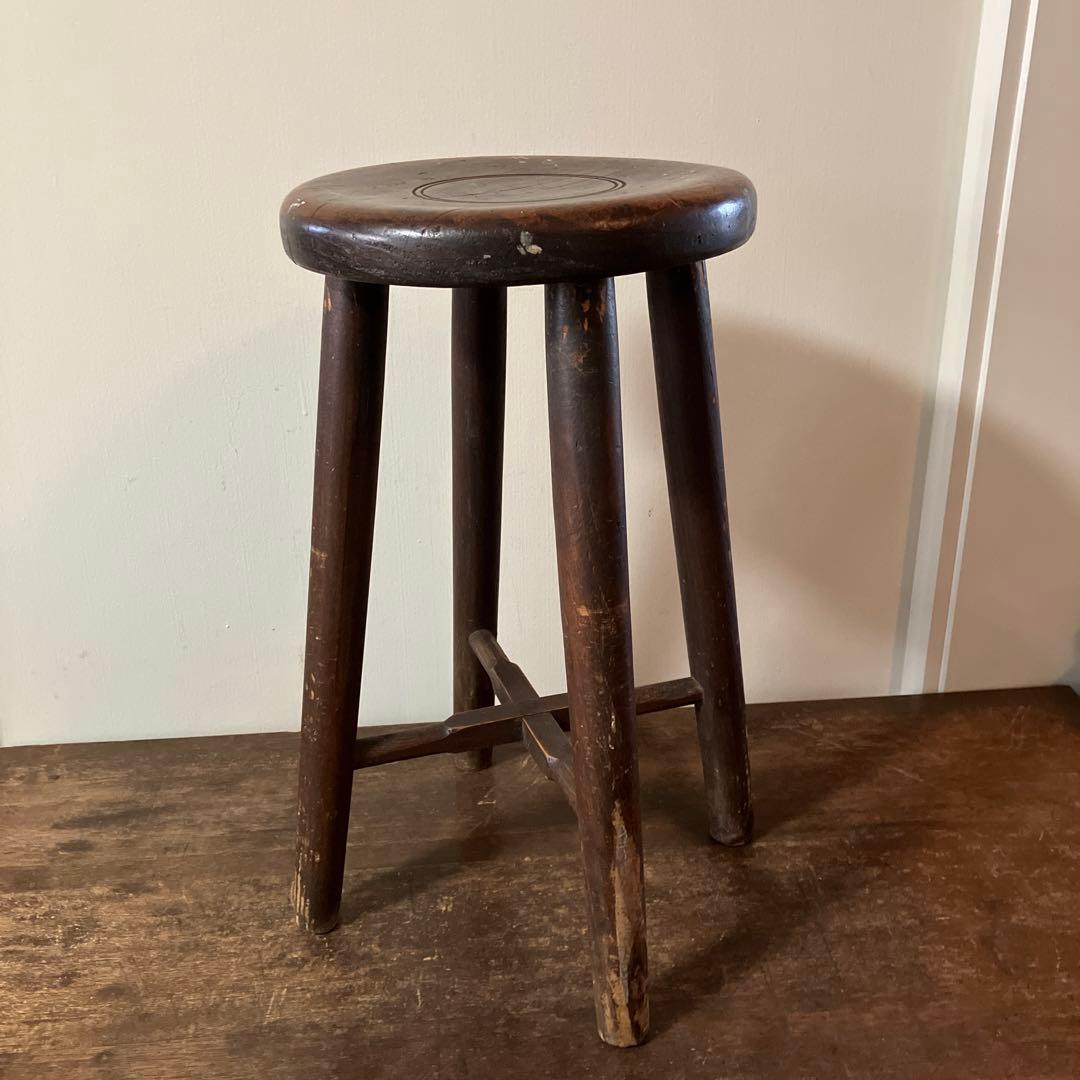古い木製丸椅子 スツール その11 検:昭和レトロ.アンティーク.