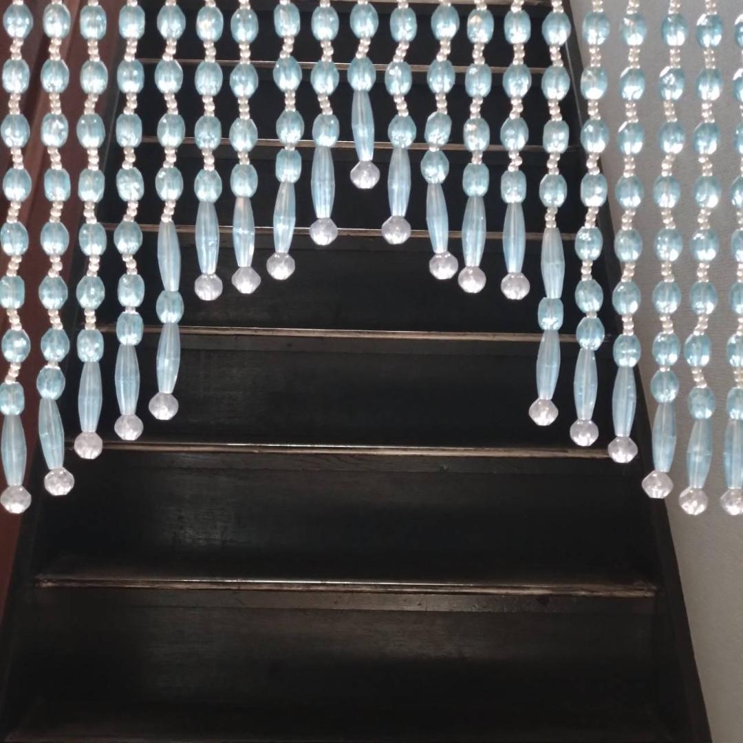 昭和レトロ ビーズのれん 水色 - メルカリ