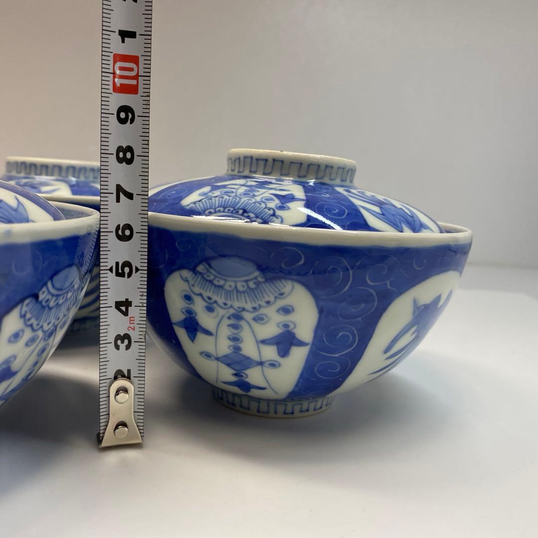 染付蓋付茶碗6客セット11cm8cm