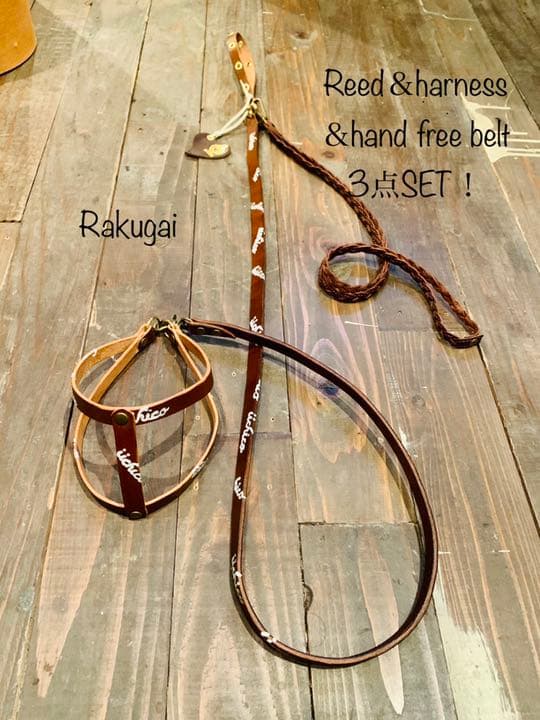 犬用【本革】リード&ハーネス&ハンドフリーベルト3点セット