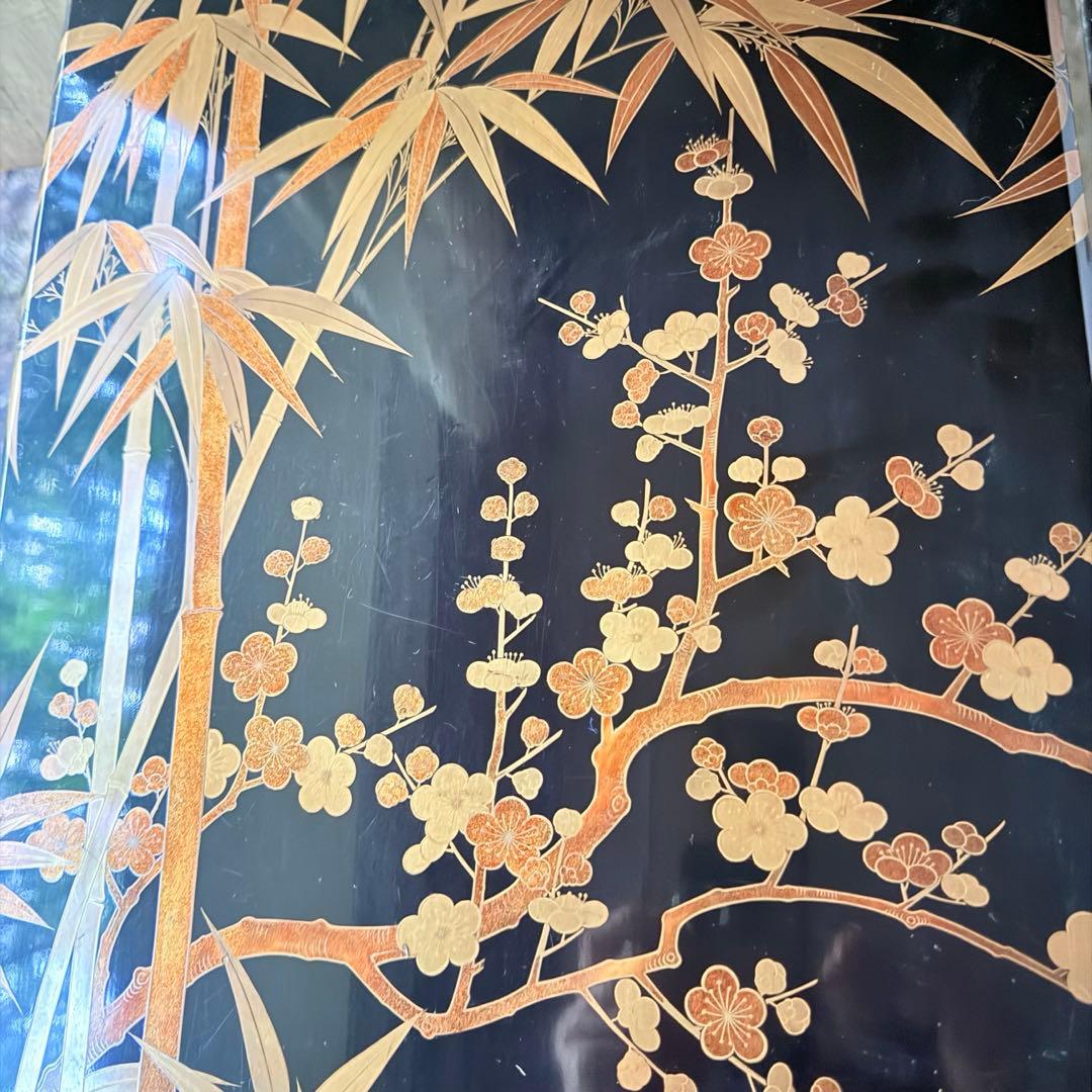 新春特別価格 ‼️JAPAN蒔絵天然木本漆 竹梅蒔絵　文箱料紙箱桐箱黄布付1客