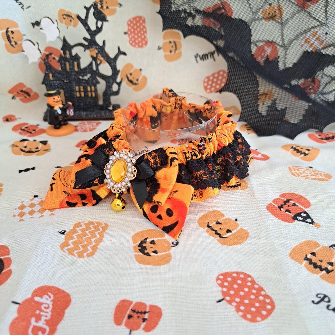 短毛シュシュ(赤②)つまみ細工付き、わんちゃん猫ちゃん用 猫首輪