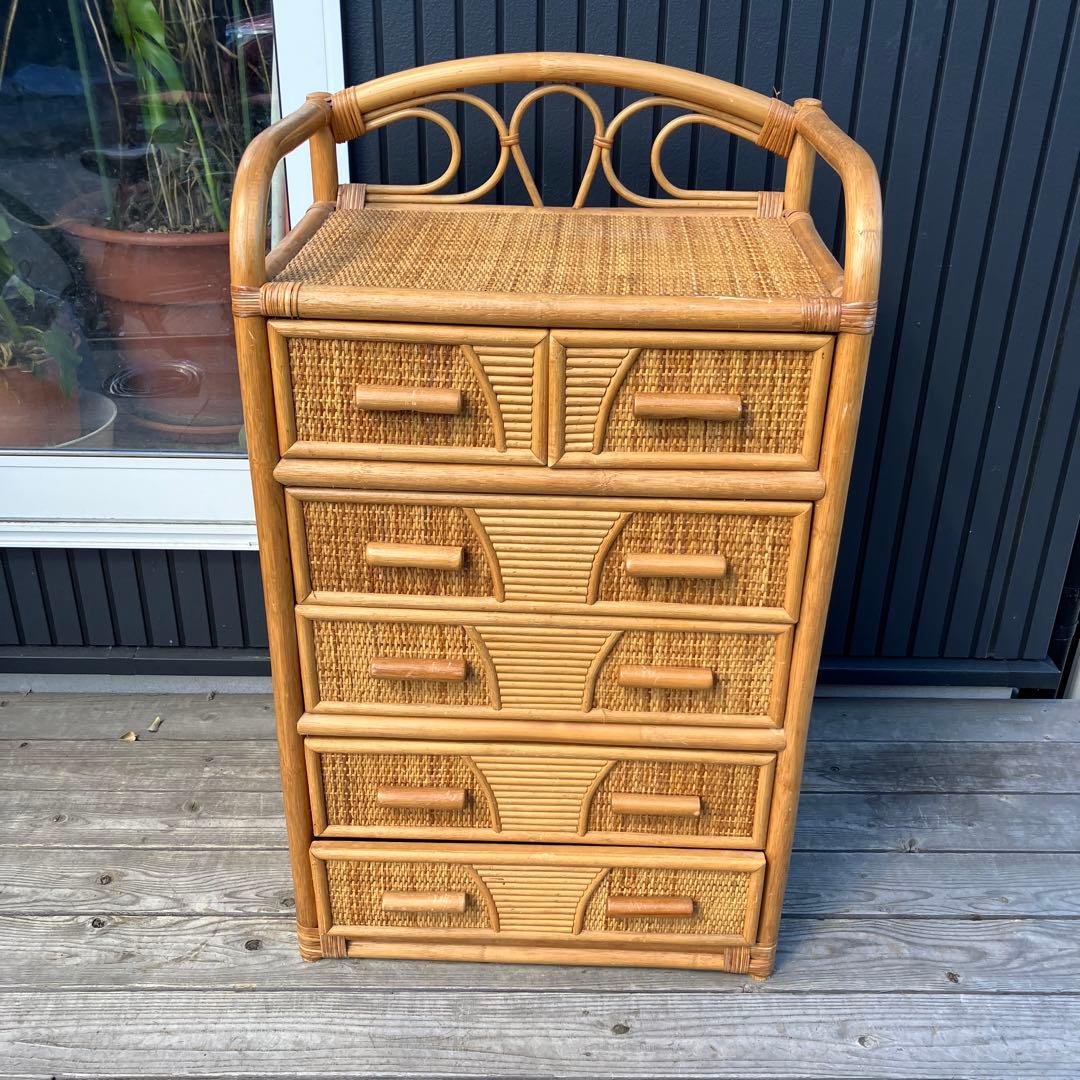 ラタン チェスト 6段引き出し レトロ アンティーク