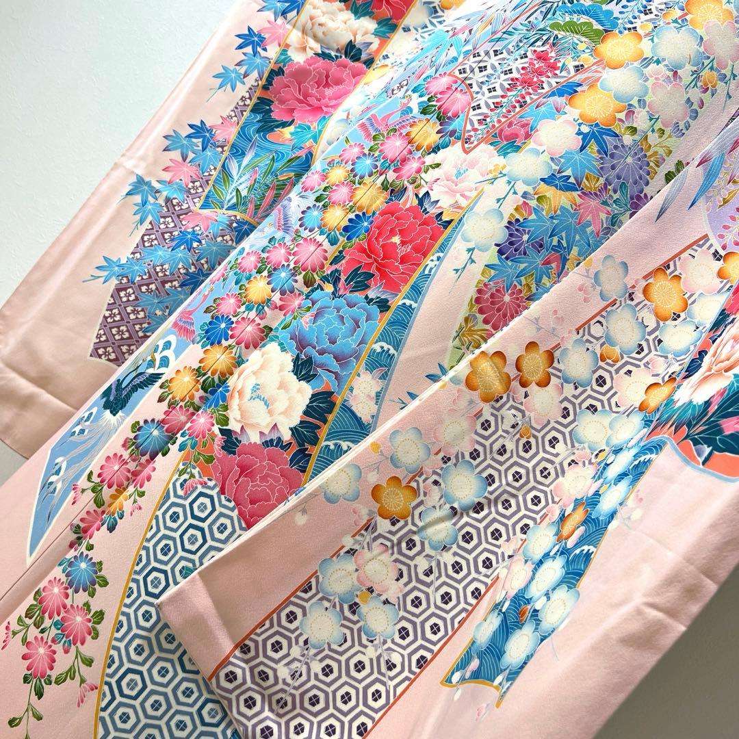 435 振袖フルセット 正絹 難あり 桃 ピンク 水色 紫 カラフル 435 振袖
