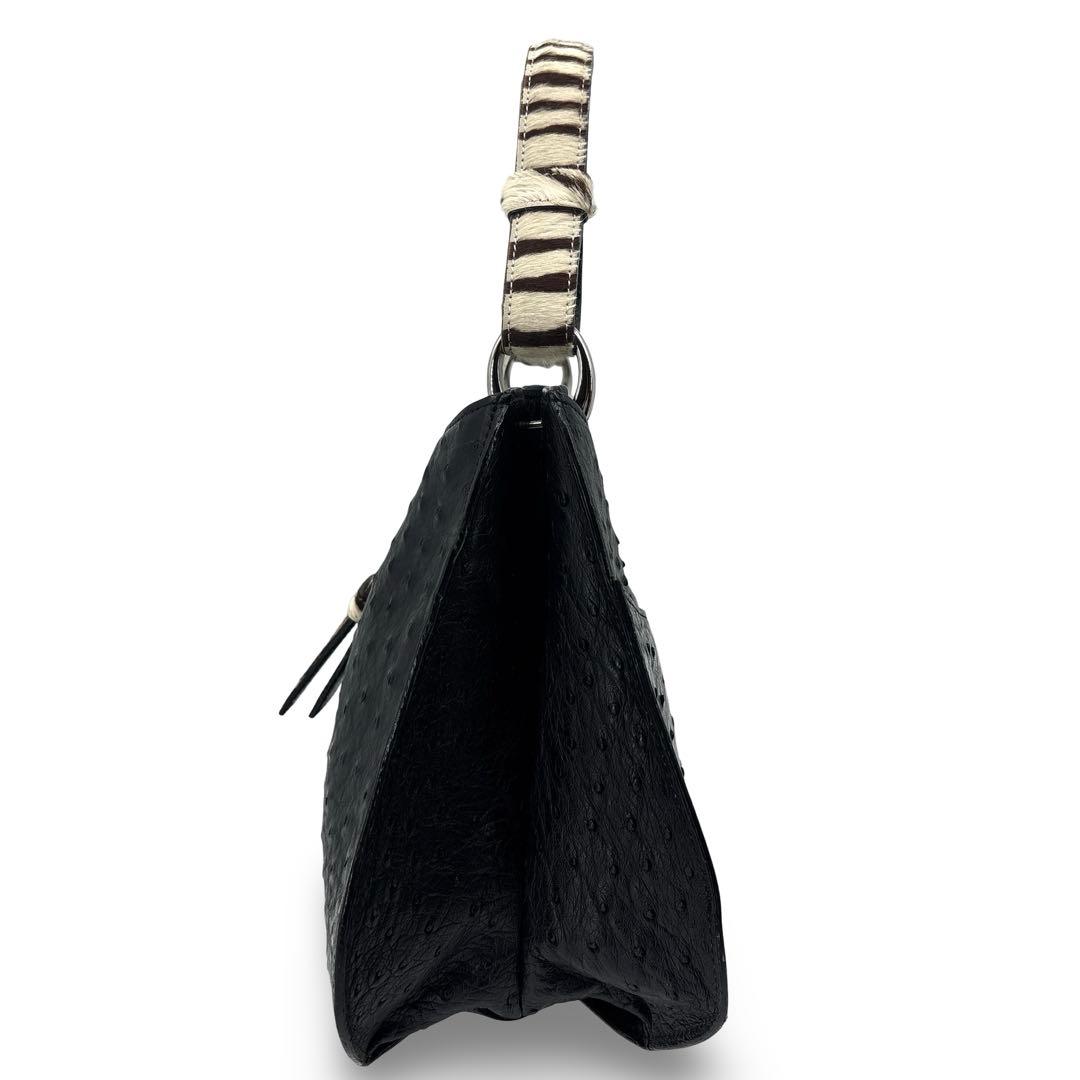 【極美品】JRA認定　ハラコ　オーストリッチ　ハンドバッグ　レザー　革　黒