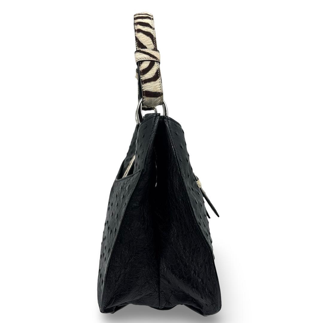 【極美品】JRA認定　ハラコ　オーストリッチ　ハンドバッグ　レザー　革　黒