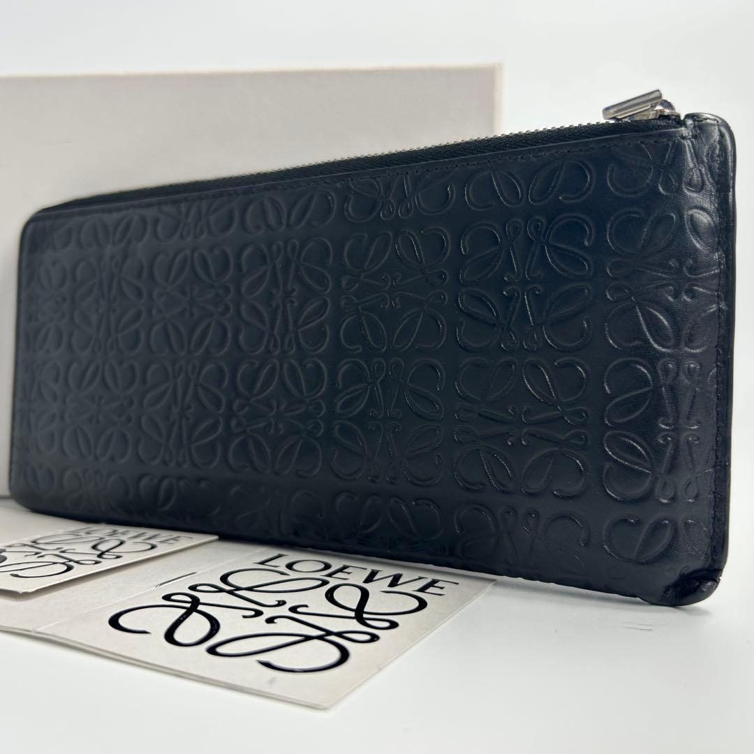 美品】ロエベ 長財布 L字ファスナー リピートアナグラム ネイビー