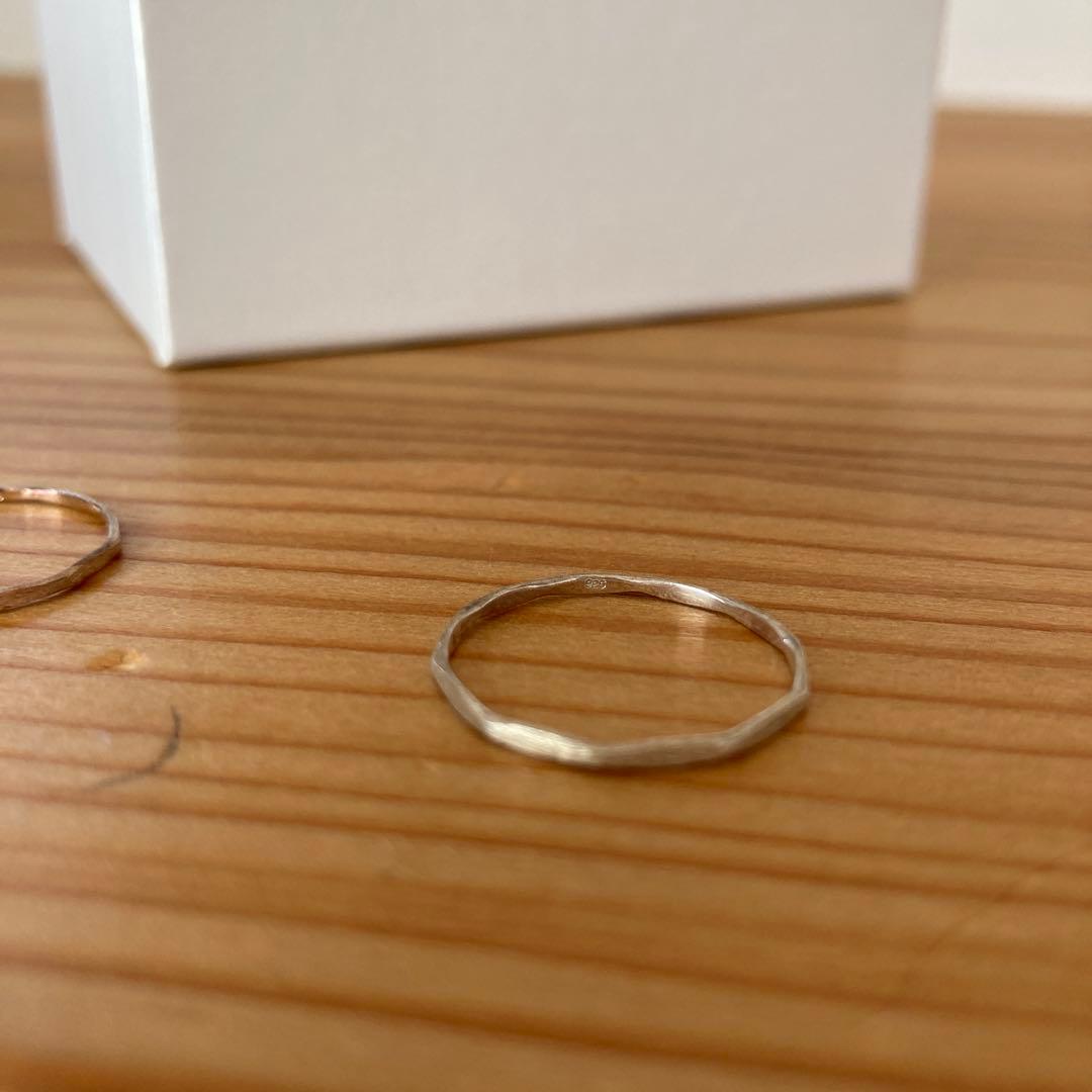 k18 ピンクゴールド　角つや消しリング　シルバーと2本セット　15号