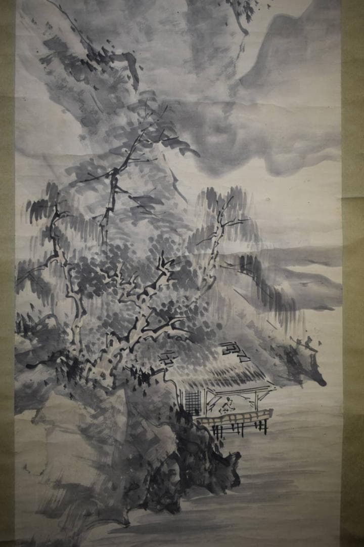 模写/渡辺崋山/山水独居図/桐時代題箱付/布袋屋掛軸HI-291