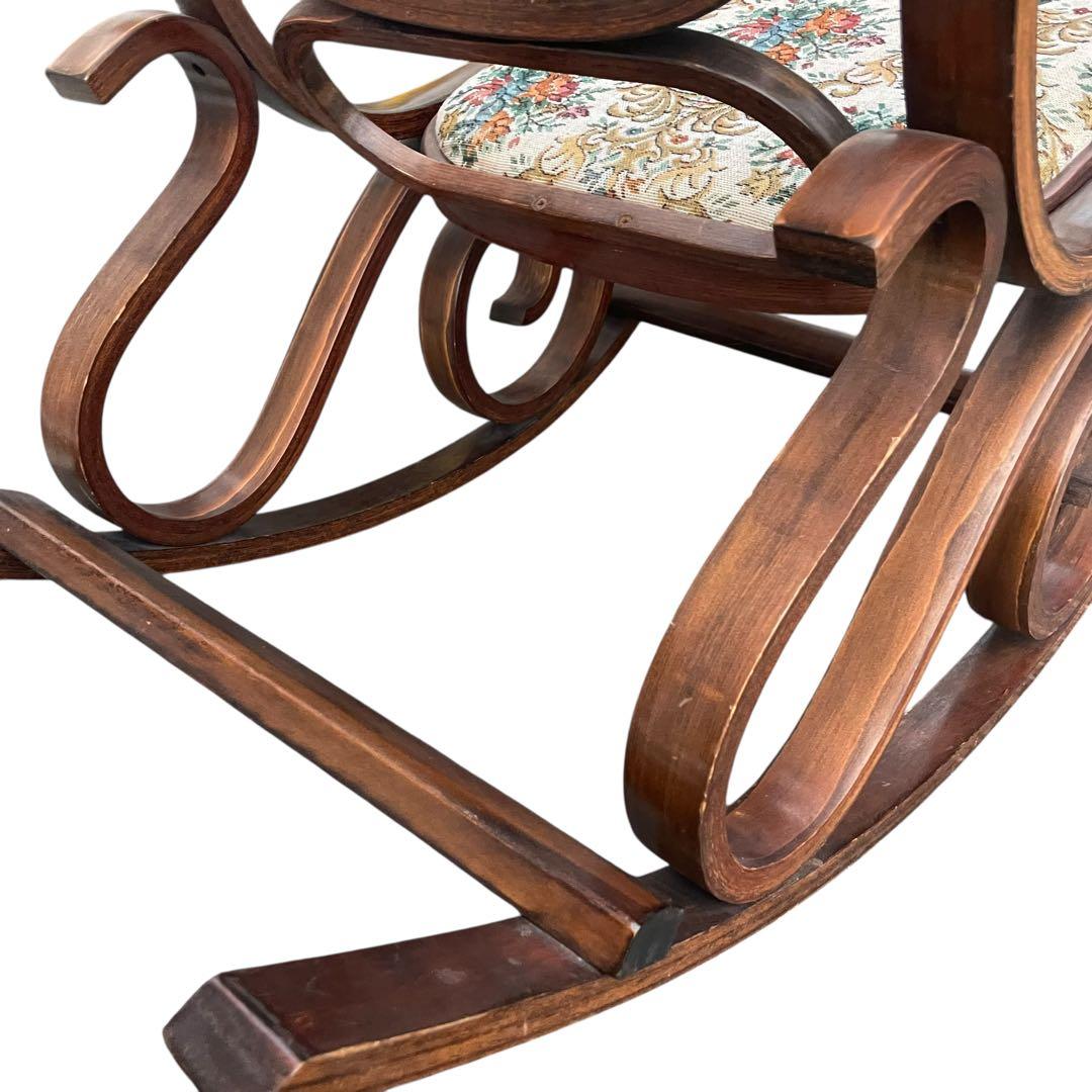 アンティーク ゴブラン織り ロッキングチェア 花柄 木製椅子