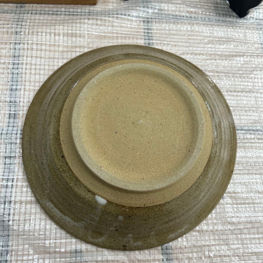 大皿■絵唐津笹紋皿 唐草 飾り皿 料理皿 粉引 古美術 時代物 骨董品■落款入り