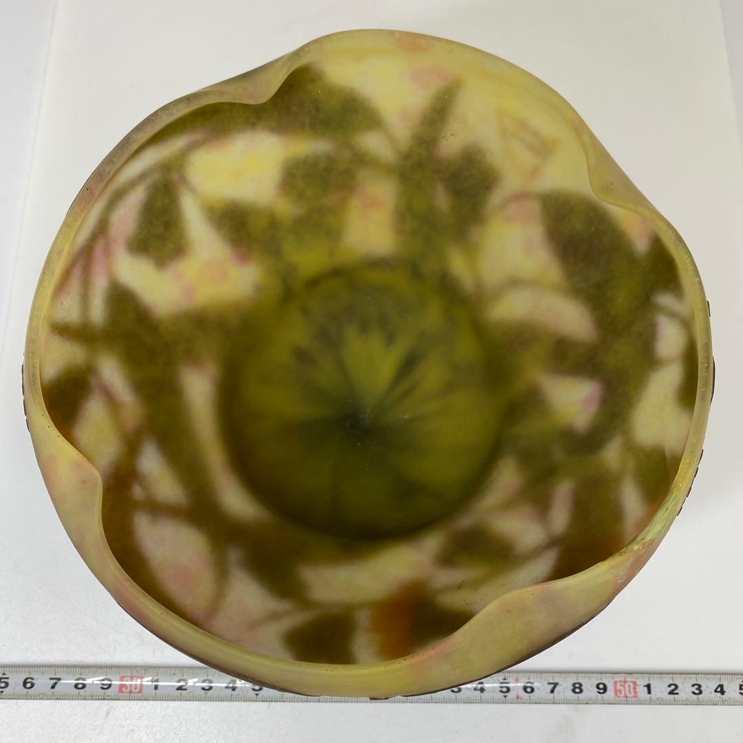 19世紀 ドームナンシー 異色ガラス溶込酸化腐食彫花瓶 東さ7-0130