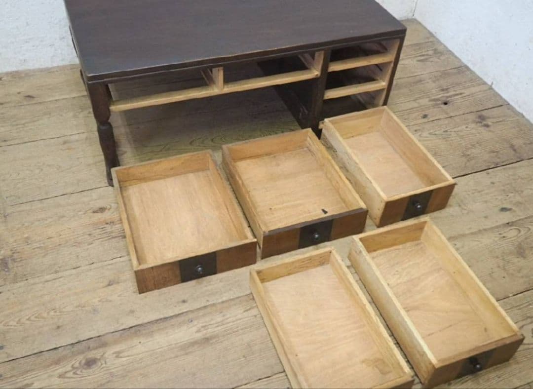 1046 ヴィンテージ ロータイプの片袖机 テーブル 収納棚 引き出し 他レトロ