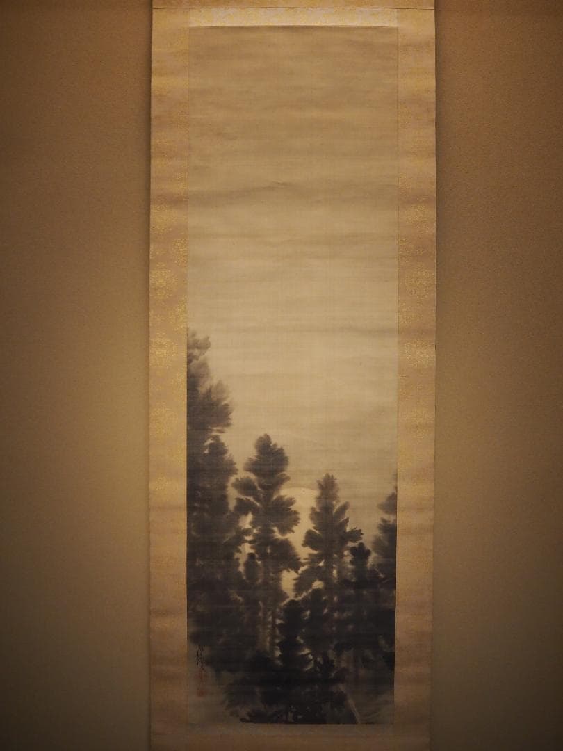 松村呉春自筆『山端月之図』掛軸
