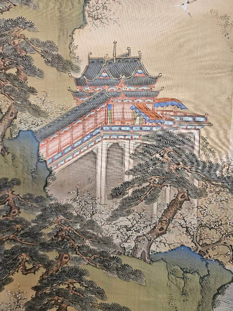 春木南汀 「蓬莱潭図」 双幅 絹本 肉筆 共箱 春木派宗家 山水画 掛軸 牙軸