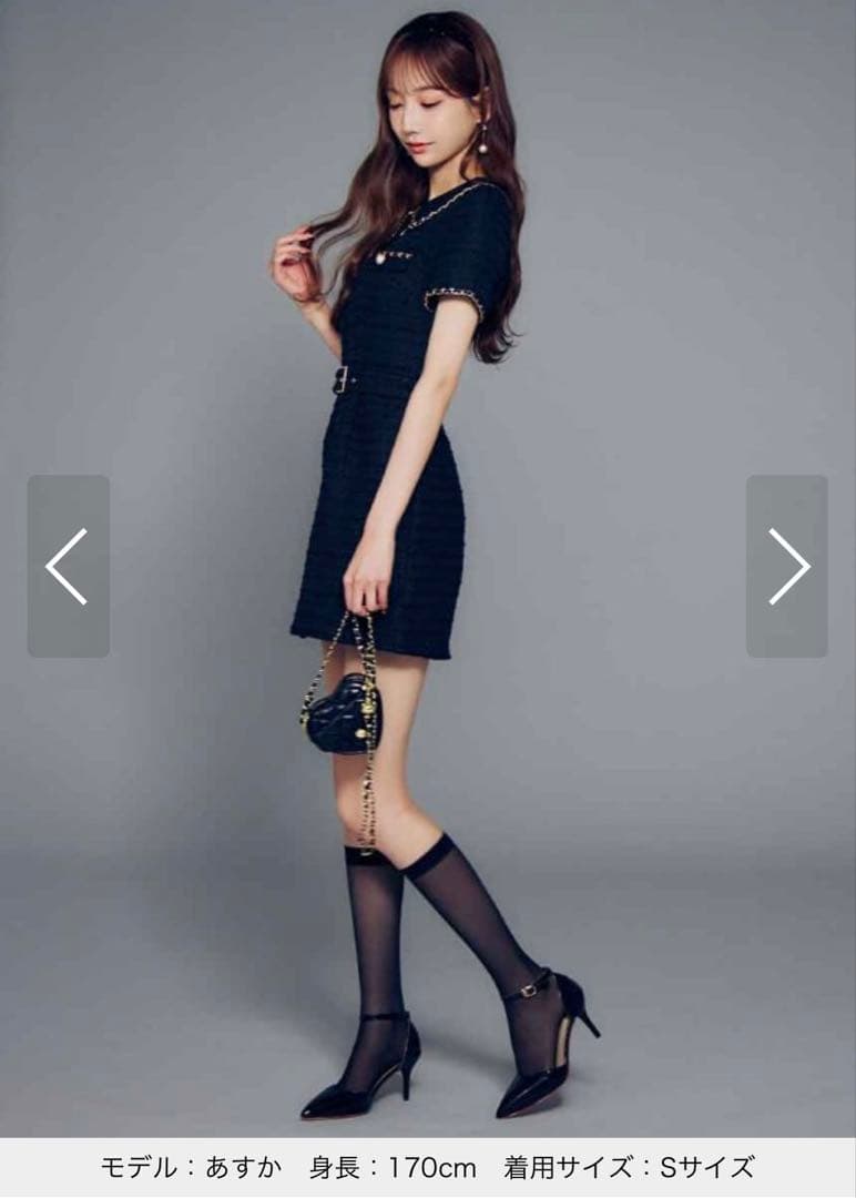 ジュエルズネイビー ジップアップ ツイードドレス Sサイズ未使用