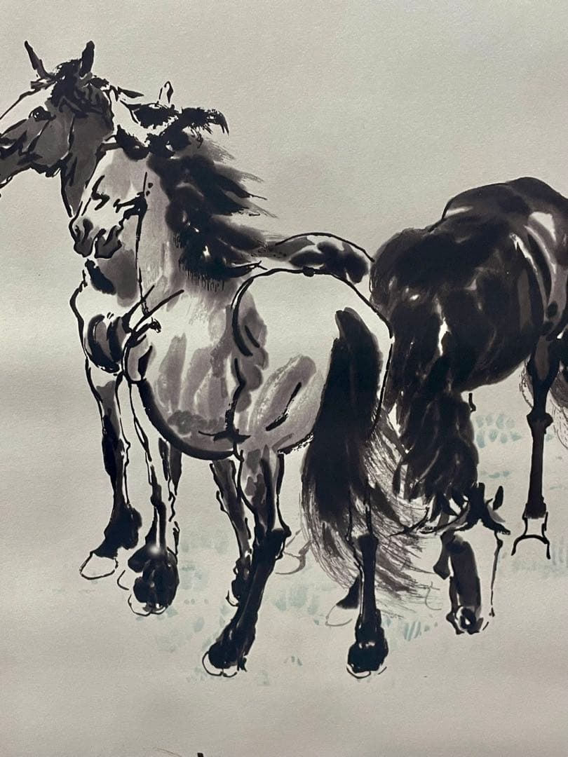 中国美術品・名家手描き駿馬彩畫4條塀掛軸・水彩畫・徐悲鴻印款・