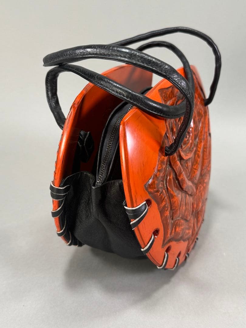 鎌倉彫　ハンドバック　彫刻家村主匡左造　羊皮　目立った傷や汚れなし　着物バック