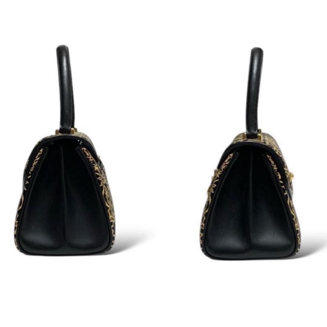 美品 印傳屋 インデンヤ ハンドバッグ 和装バッグ キナート 和風 刺繍 レザー