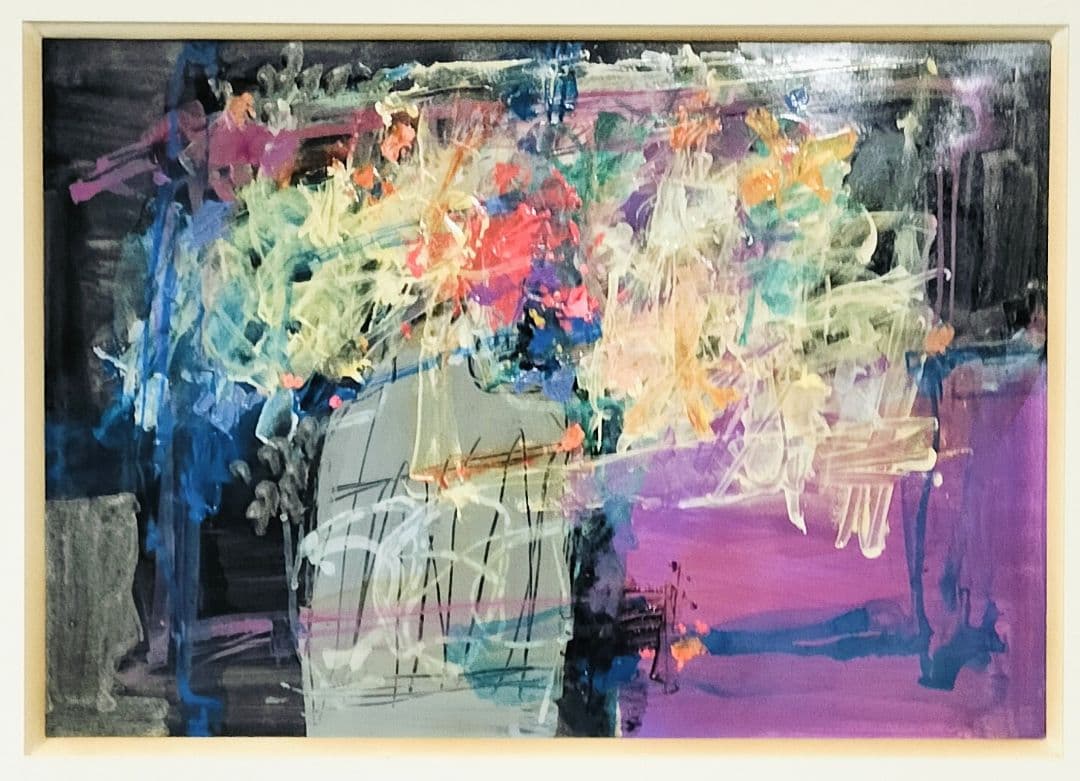 増島豊治　花(小)　額付　アクリルガッシュ　絵画　 原画　匿名配送