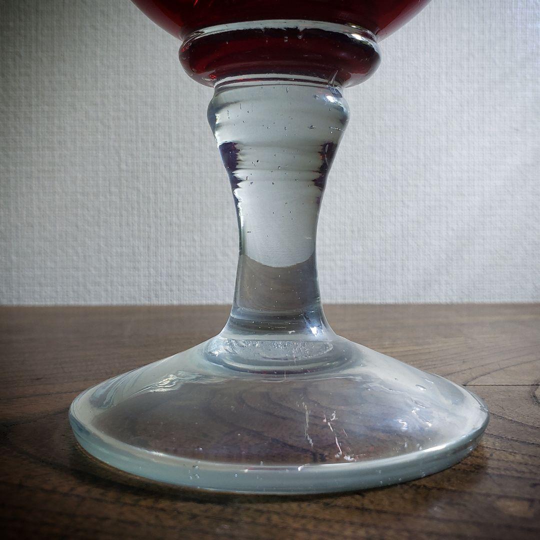 デザートグラス 氷コップ 色ガラス 輪花 ウランガラス 色絵付 明治 大正