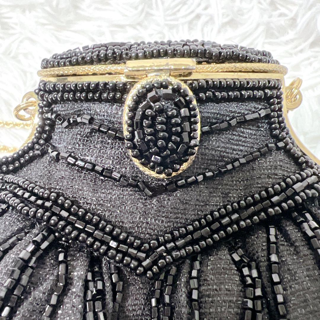 【希少】ルミーはしもと ビーズバッグ パーティーバック ショルダー 黒 ゴールド