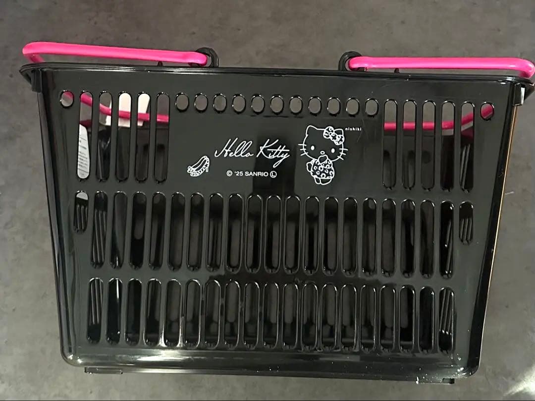 ☆新品 ハローキティ ミニエコバスケット 買い物かご ピンク ブラック