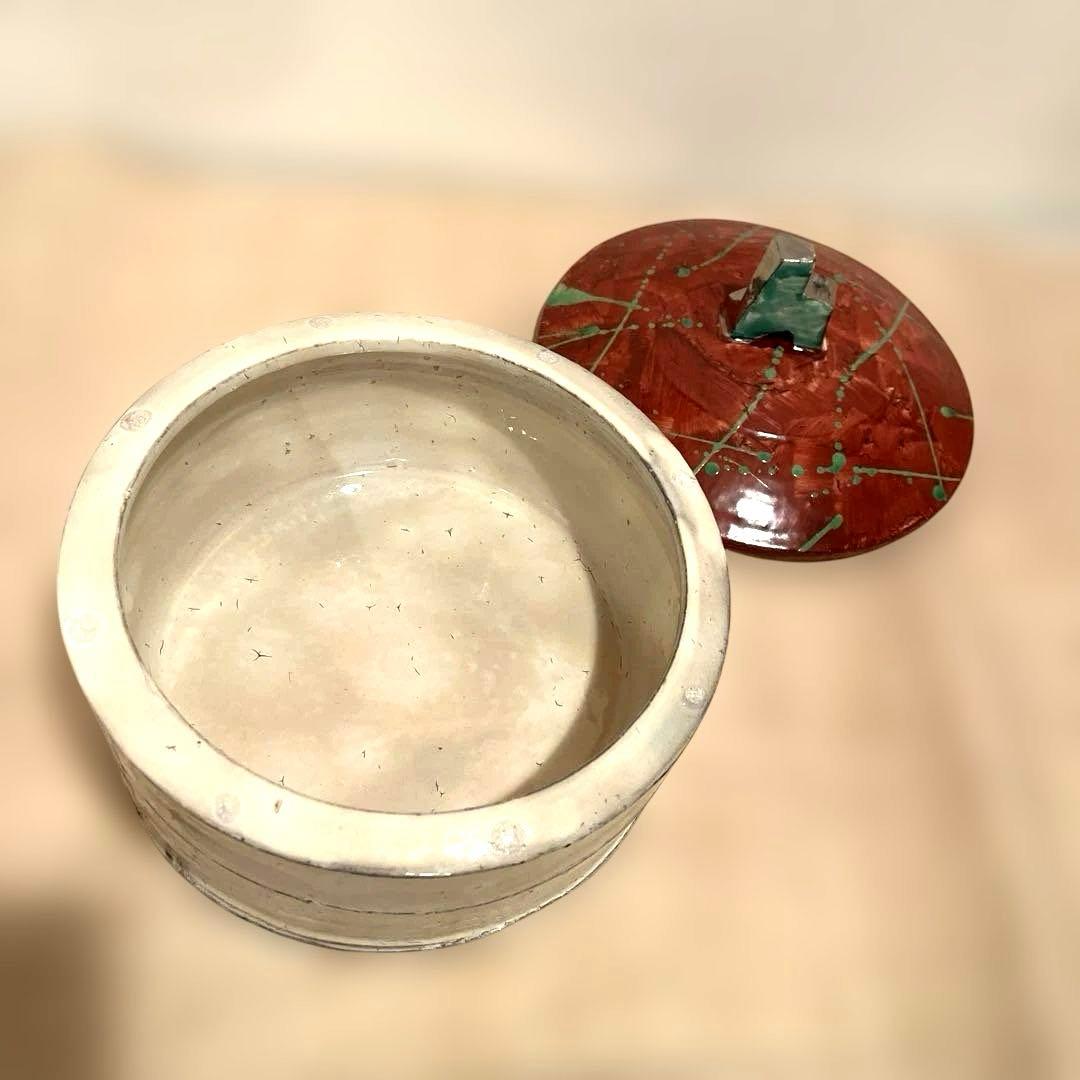 笠間焼　陶芸作家　馬場浩二作　粉引　 蓋物　未使用