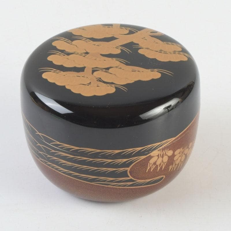 茶道具 漆塗 瑞雲造 老松蒔絵 平棗 共布共箱 V 9495 2025年