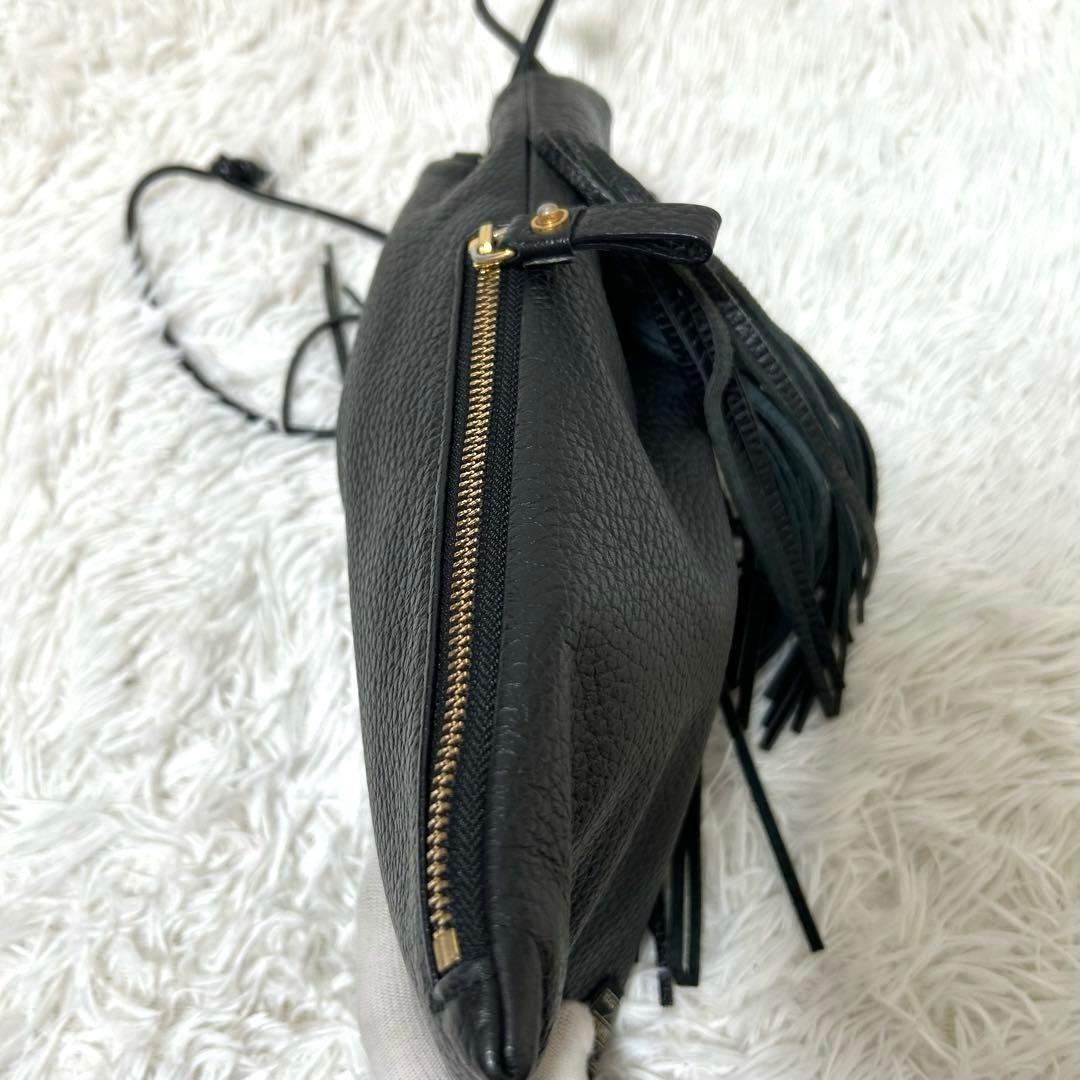 【美品✨5525gallery/フリンジ】ポーター　巾着バッグ　シボ革　ブラック