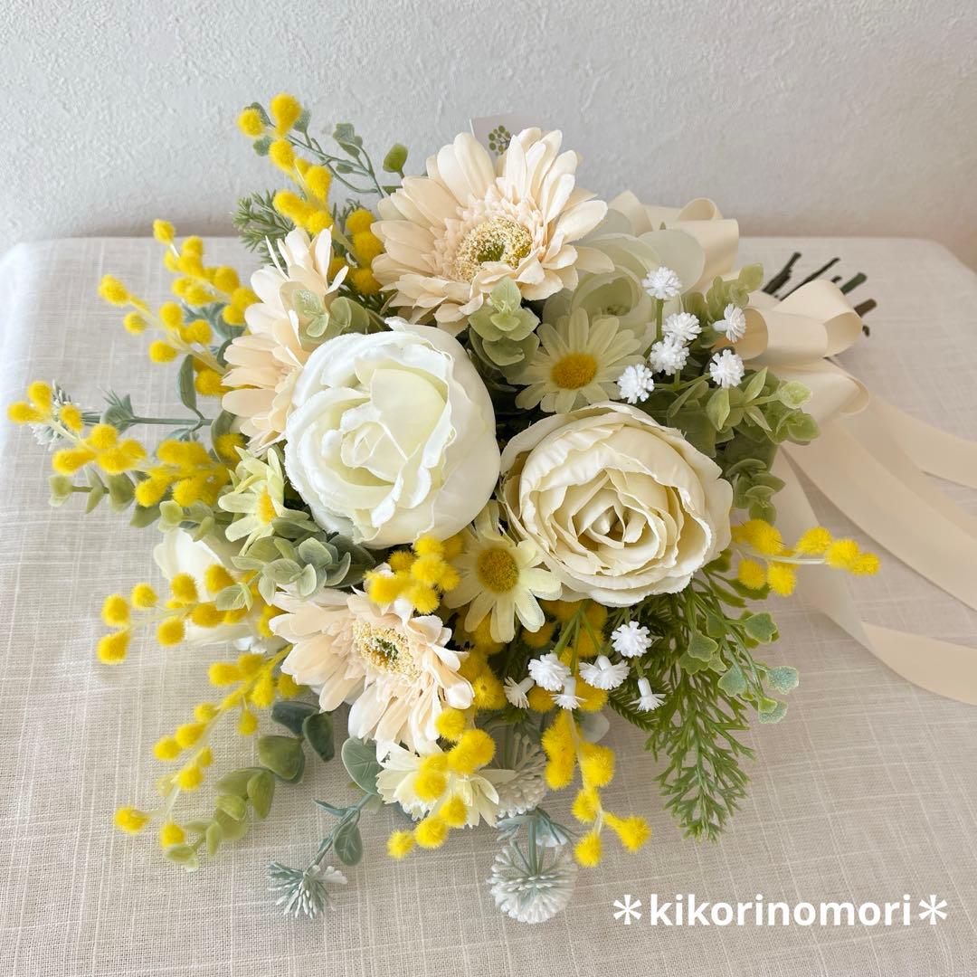 ウェディングブーケとブートニアのセット♡ミモザブーケ♡ガーベラブーケ♡前撮り♡