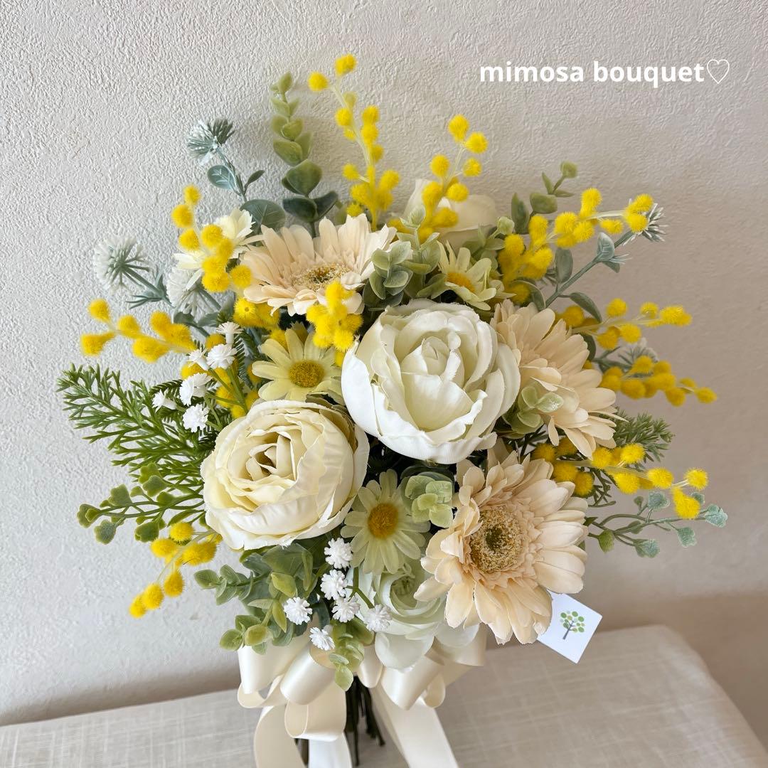 ウェディングブーケとブートニアのセット♡ミモザブーケ♡ガーベラブーケ♡前撮り♡