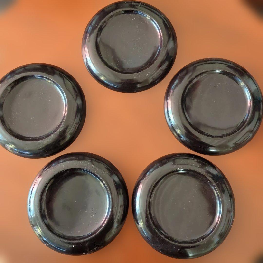 骨董　木皿　蒔絵　図変わり　草花　漆器　金彩　盆　丸盆　5枚