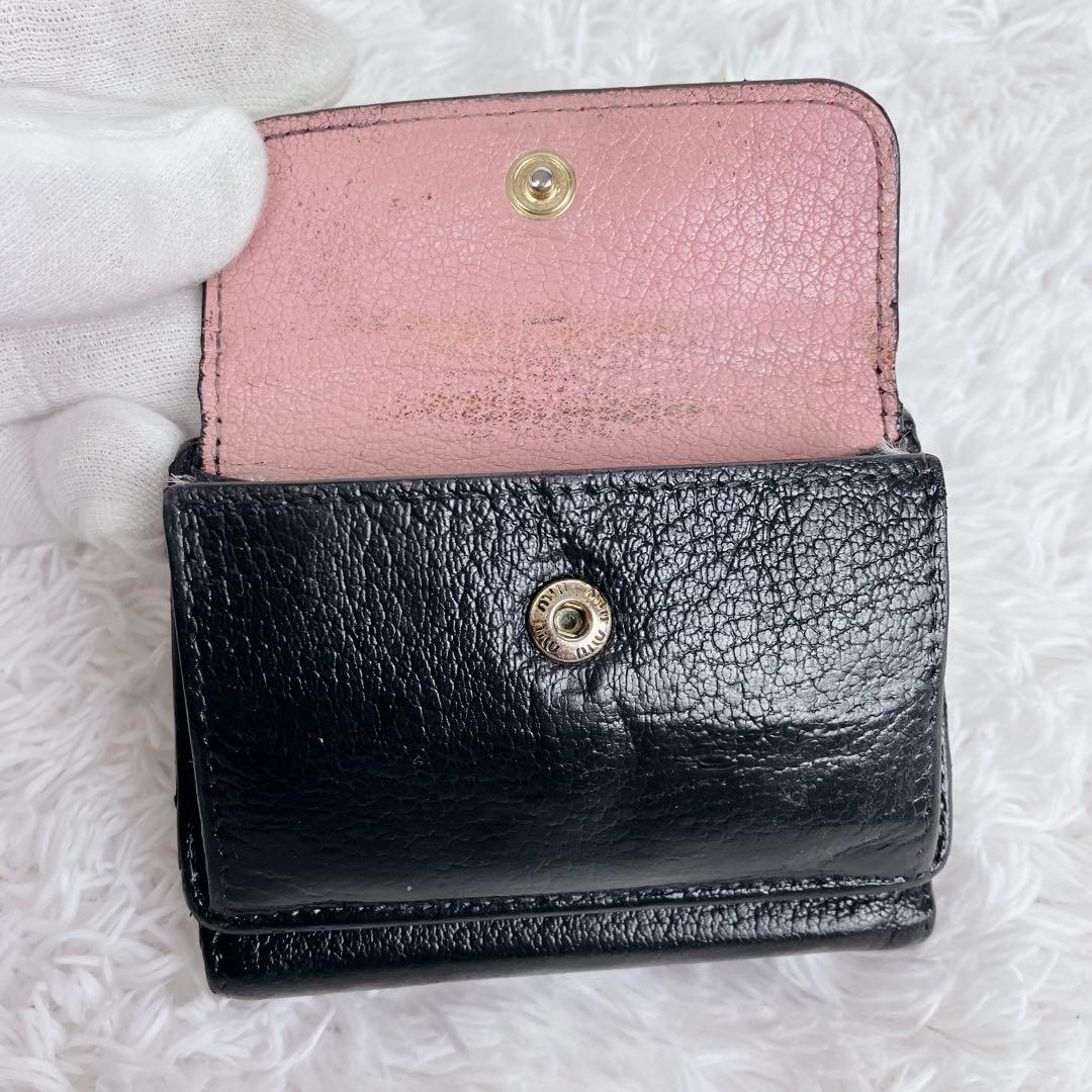 レア色✨ミュウミュウ　3つ折り財布　レザー　5MH020 バイカラー　黒 ピンク