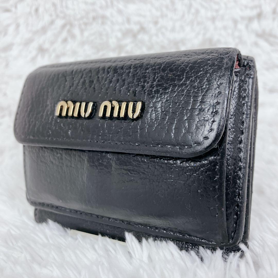 レア色✨ミュウミュウ　3つ折り財布　レザー　5MH020 バイカラー　黒 ピンク