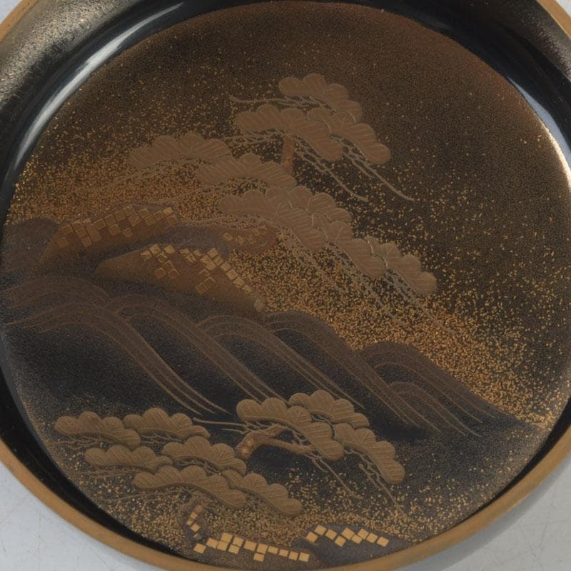 茶道具 輪島塗 蒔絵師 谷内一則(紫香)作 岩松蒔絵 大棗 共布共箱