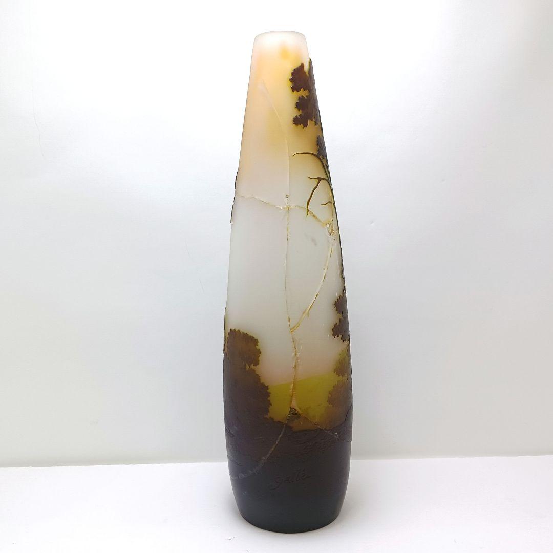 S189-2 エミールガレ 多層ガラス 湖畔文 花瓶 一輪挿し 難あり HHH