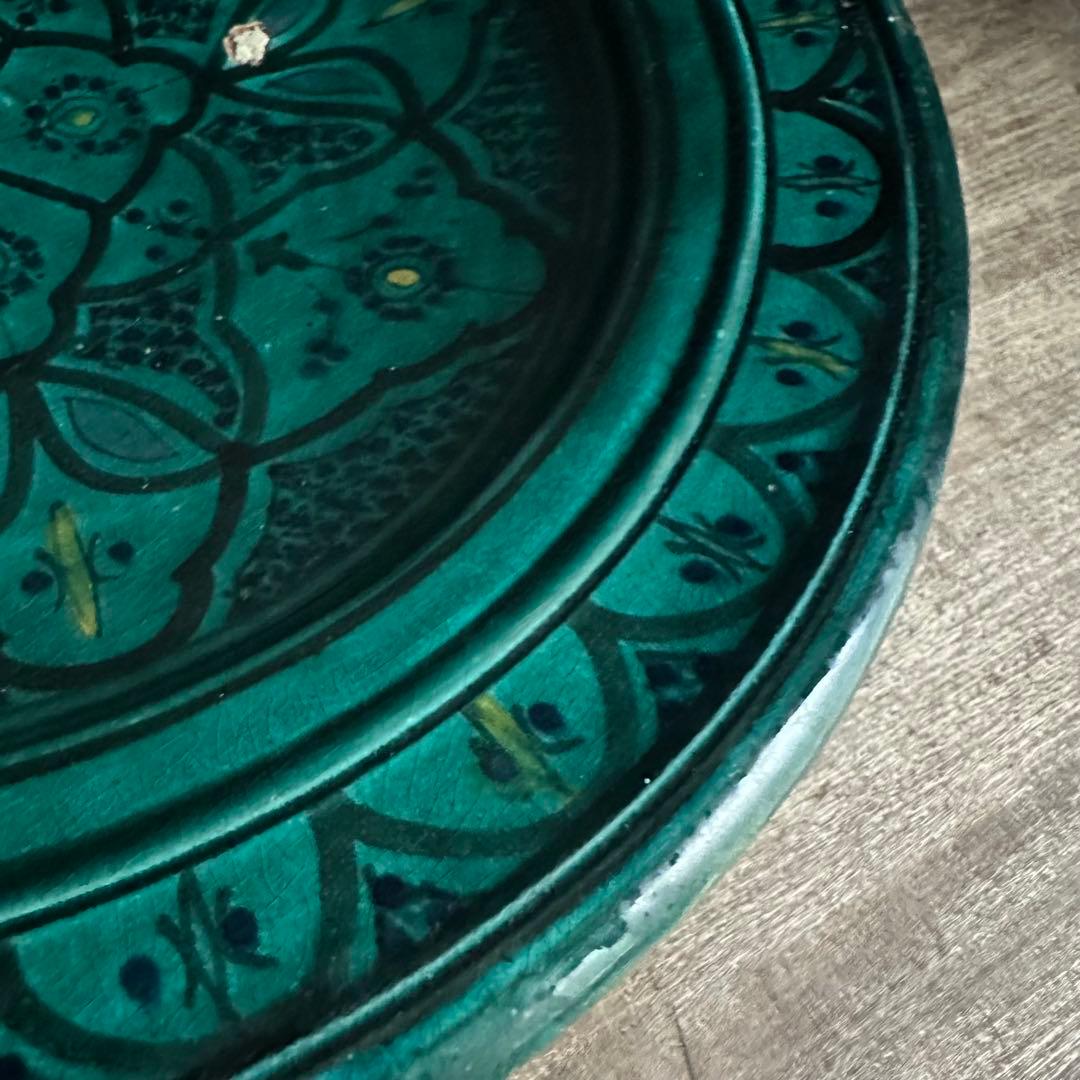 ブルガリア陶器 トロヤン焼 青釉内花柄 壁掛けデザイン 大皿 アンティーク