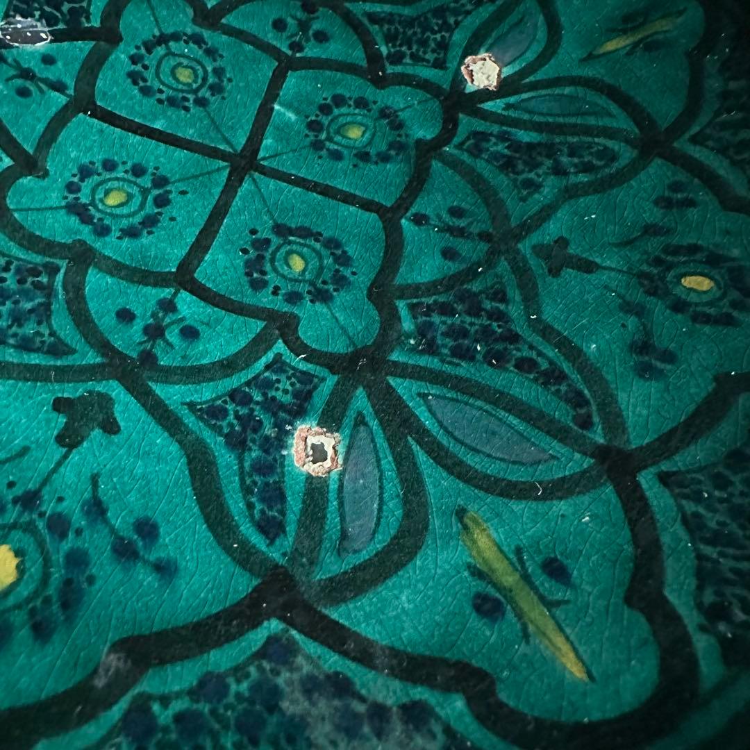 ブルガリア陶器 トロヤン焼 青釉内花柄 壁掛けデザイン 大皿 アンティーク