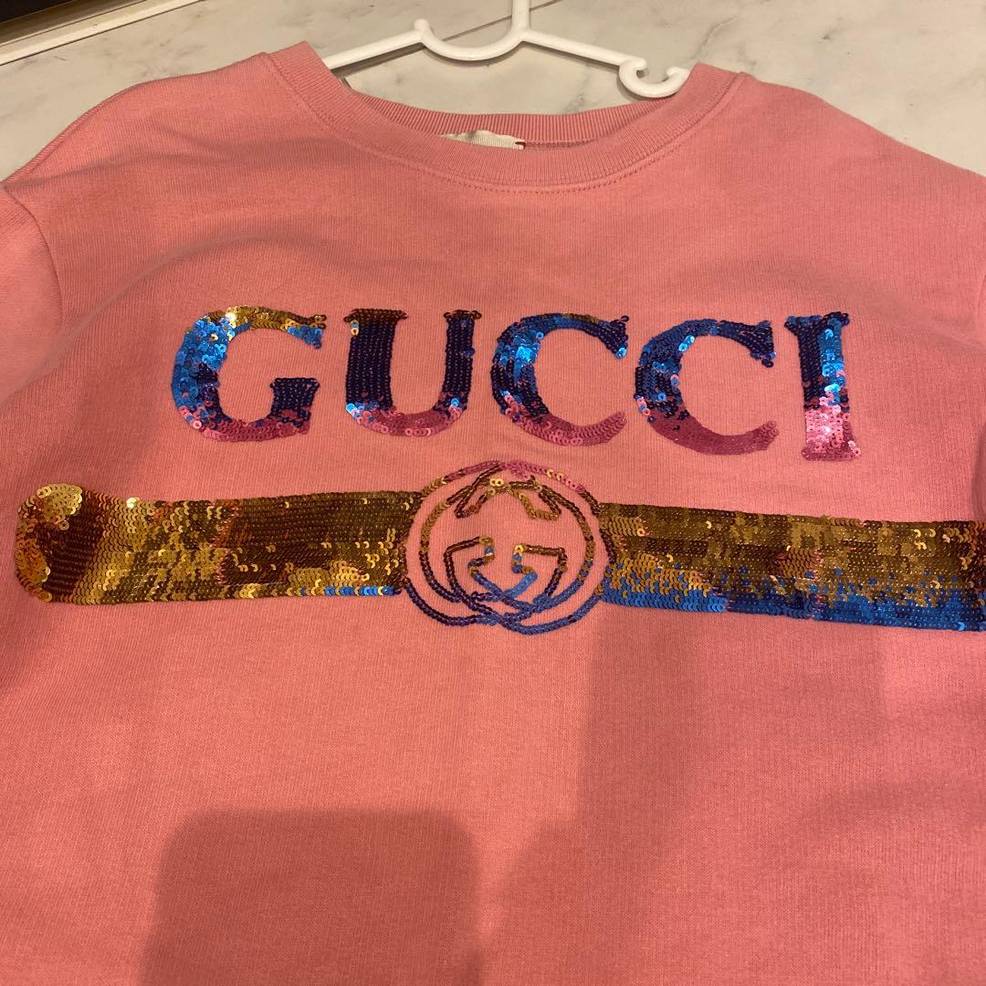 【美品】8A 140㎝　GUCCI グッチ　スパンコール　トレーナー　ピンク