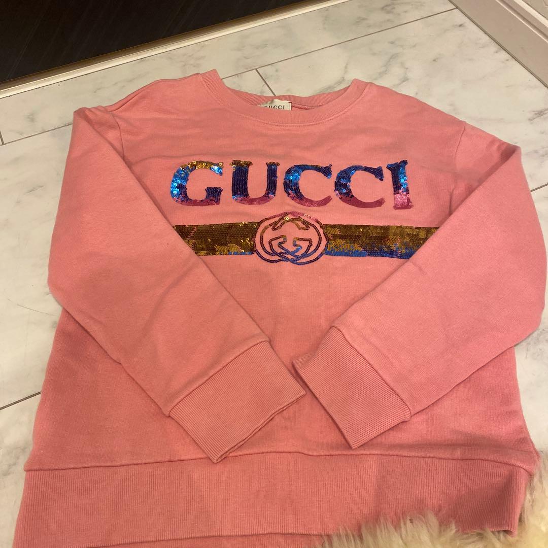 【美品】8A 140㎝　GUCCI グッチ　スパンコール　トレーナー　ピンク