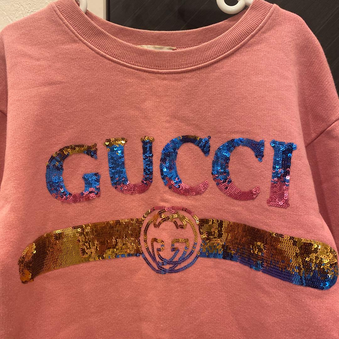 【美品】8A 140㎝　GUCCI グッチ　スパンコール　トレーナー　ピンク