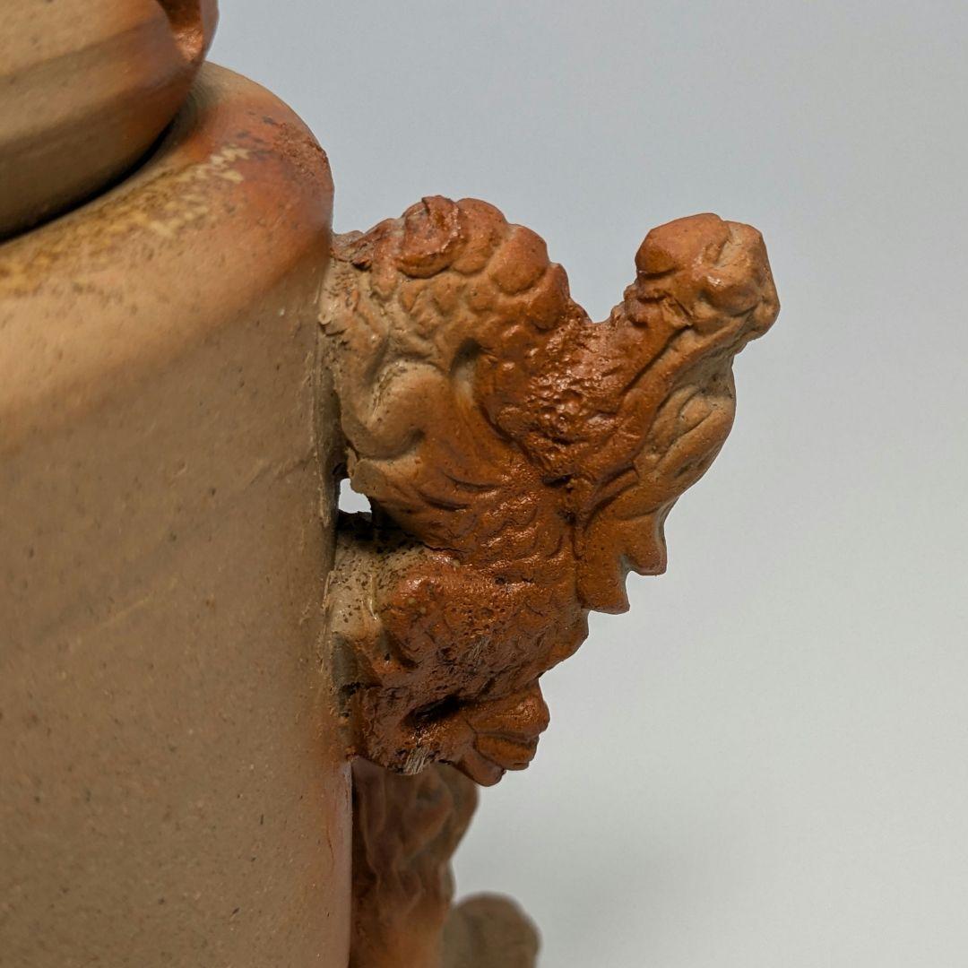 清麻呂窯 備前焼 龍摘緋襷双耳三足香炉 竜 獅子 香道具 茶道具 置物 在銘