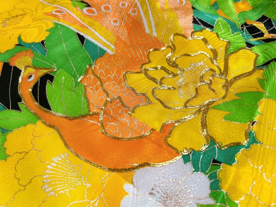 レトロ着物♡七五三　7歳　女の子　フルセット　一式　山吹色　孔雀