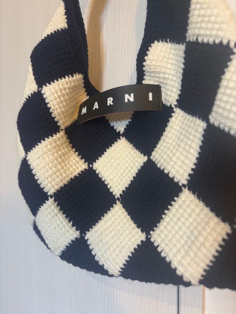 MARNI チェック柄 ハンドバッグ ネイビー/ホワイト